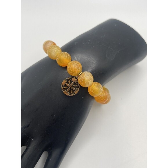 Rustic Cuff Orange Crackled Agate Stone Stretch Bracelet New - Picture 2 of 8